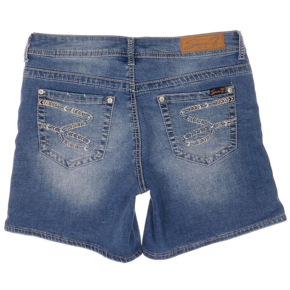 Seven7 Bermuda Shorts Size 8 Womens Mid Rise Blue Denim Stretch W31 Inseam 6